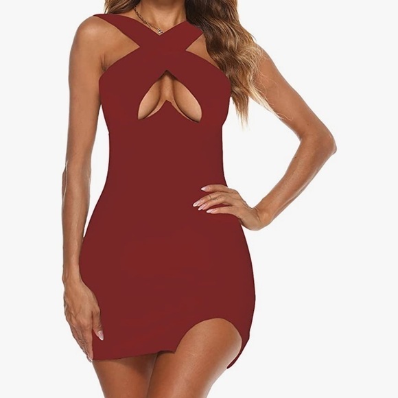 ⭐️CUT Out Crisscross Halter Wrap Split Sexy Bodycon Party Club Mini Dress⭐️ - Picture 1 of 8